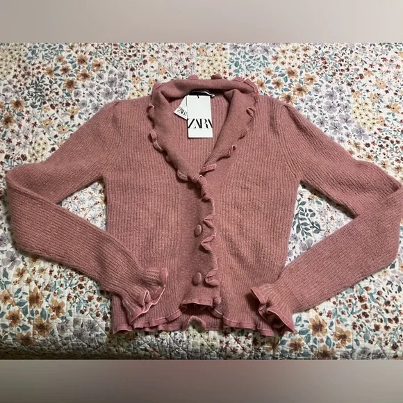 Zara NWT Pink Ruffled Cardigan - Picture 5 of 11